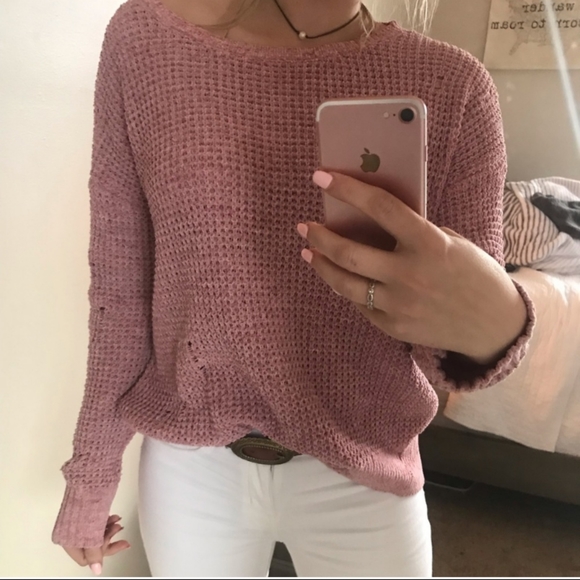 American Eagle Outfitters Sweaters - American Eagle Distressed Crop Sweater Pink Sz XS